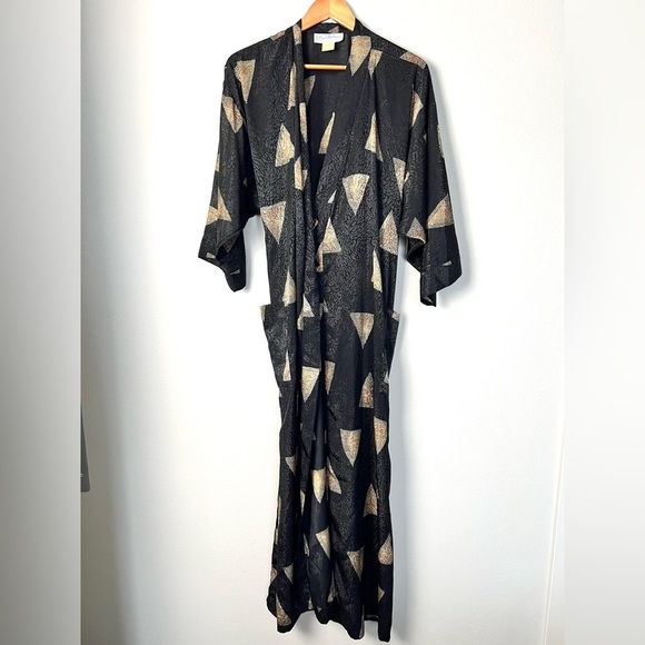 Vintage 80s Eve Stillman Reptile Print Geometric Satin Long‎ Robe Size Small - Picture 1 of 6